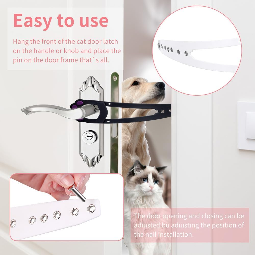 Cat Door Latch, Pack of 2 Adjustable Cat Door Alternative, Stronger Flex Door Stopper Door Locks for Pets, Keeps Dogs and Baby Away from Cat Litter Tray and Food image number 1