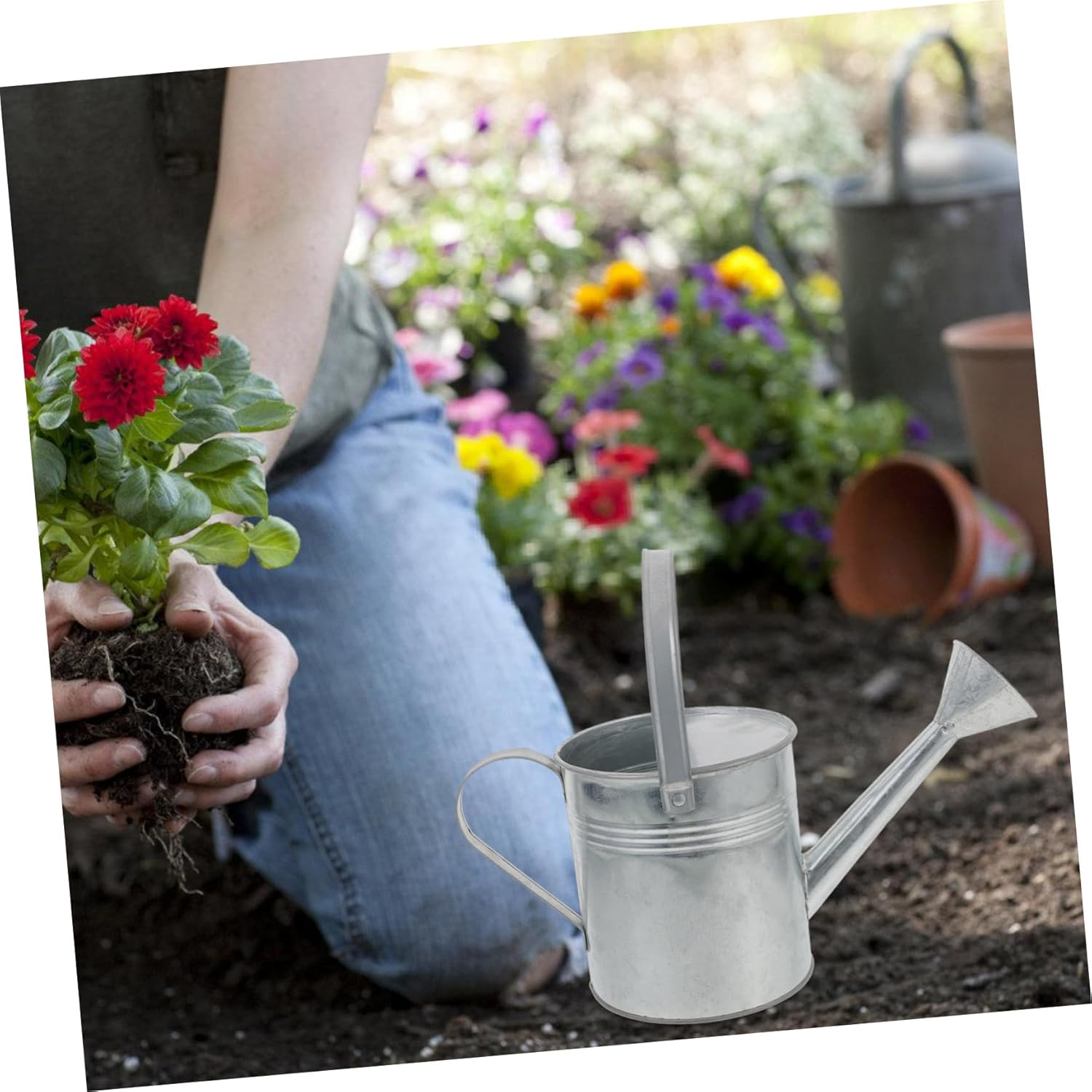 Yardenfun 2Pcs Elegant Iron Pot Watering Can for Plants Easy Refill Spout Safe for for Boys and Girls image number 5