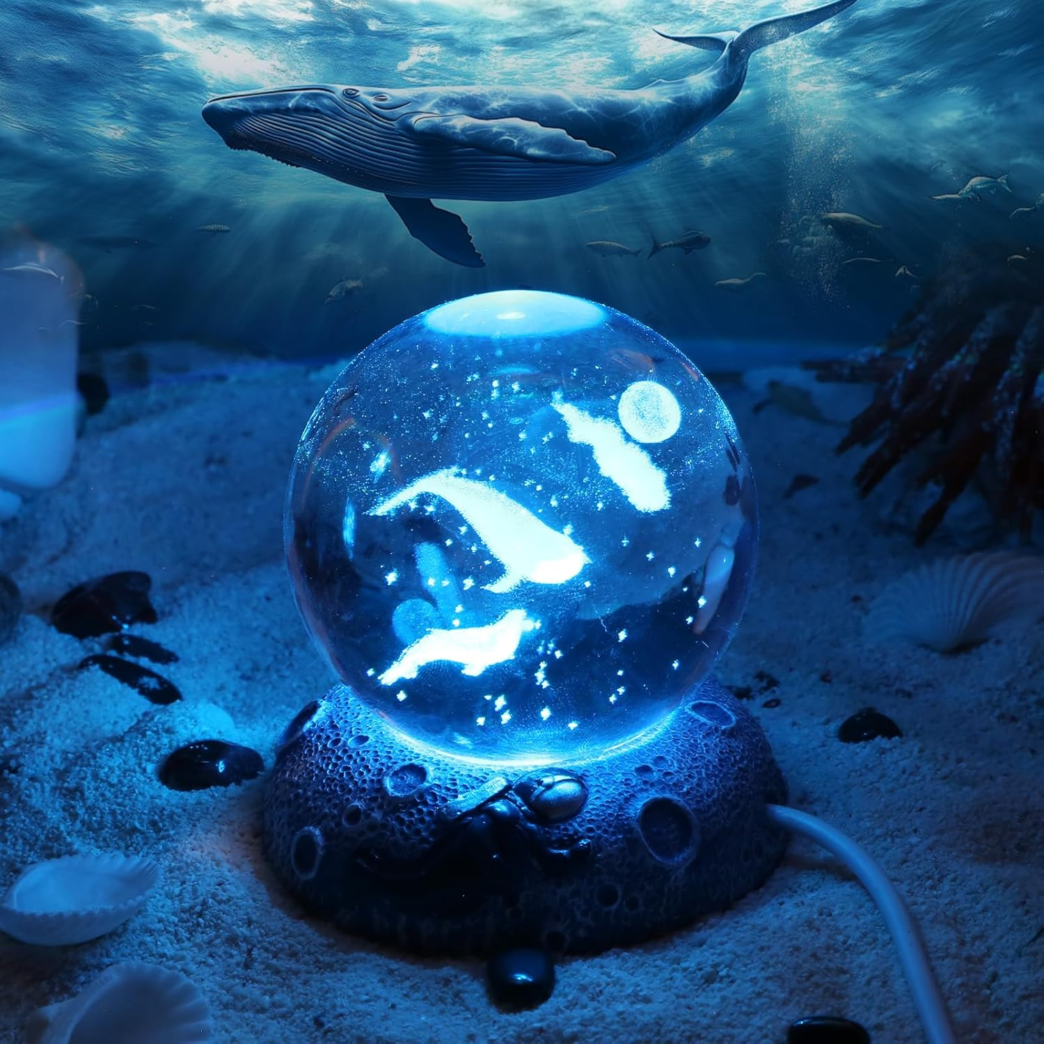 3D Crystal Ball Night Light USB Cool Lamp with LED Lighted Base (Whales) image number 5