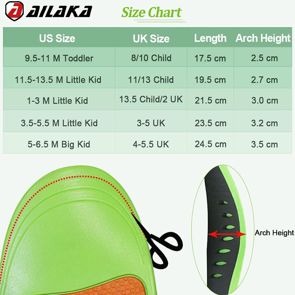 Ailaka Kids Orthotic Arch Support Shoe Insoles, Plantar Fasciitis Cushioning Athletic Inserts for Flatfoot Pain Relief Running Walking image number 4