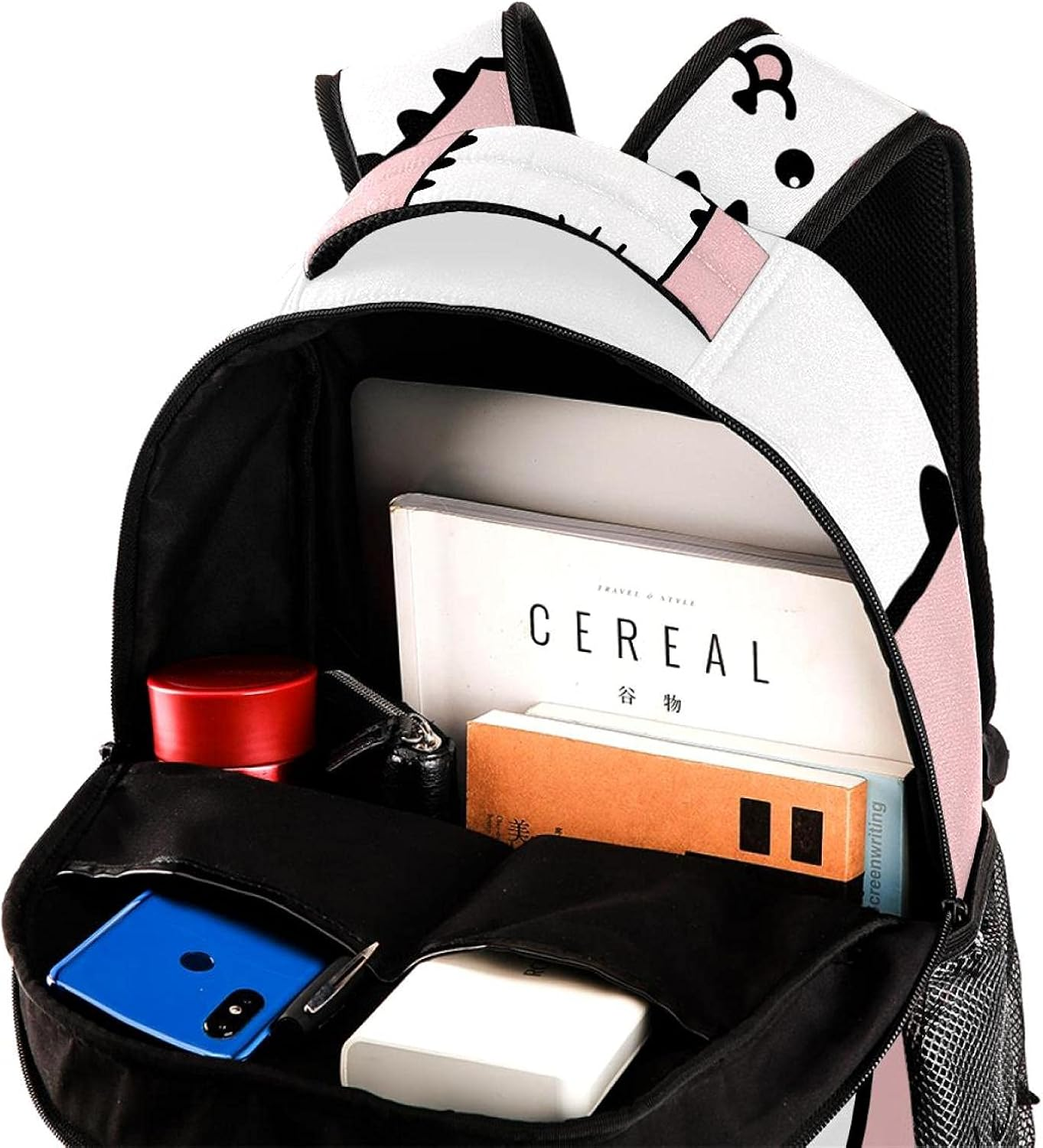 Kawaii Cute Fat White Cat I Backpack Students Shoulder Bags Travel Bag College School Tote Backpacks image number 5