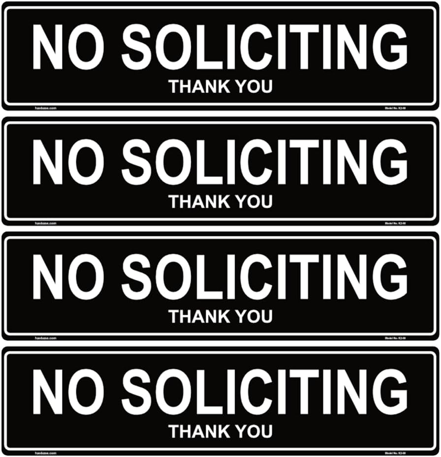Haobase 4 Pcs No Soliciting Sign Sticker - 20 Cm X 5 Cm - Self Adhesive Vinyl