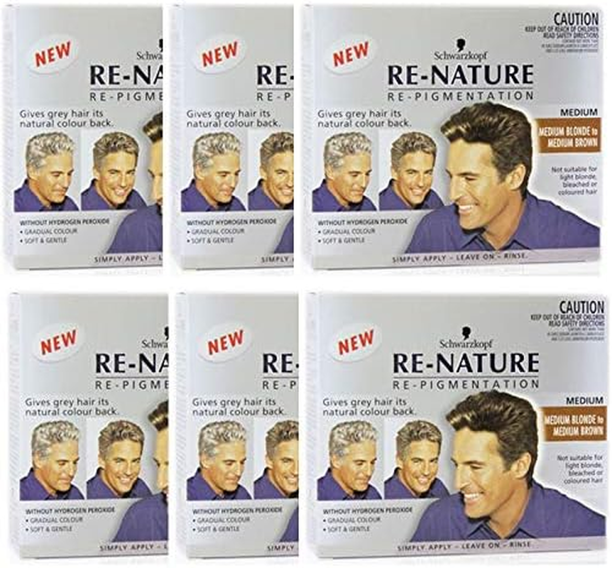 6 X Schwarzkopf Re-Nature Re-Pigmentation Medium Blonde to Medium Brown for Men