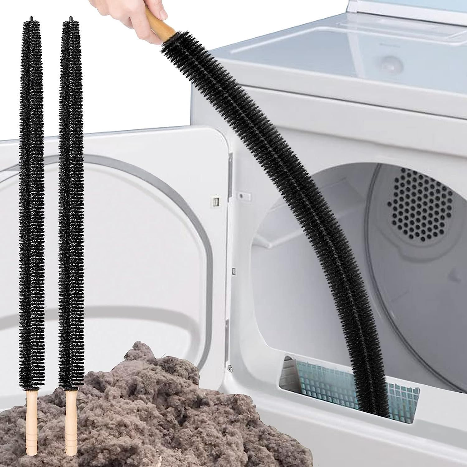 2 Pack Dryer Vent Cleaner Kit Clothes Dryer Lint Brush Vent Trap Cleaner Home Essentials Long Flexible Refrigerator Coil Brush Vacuum image number 2