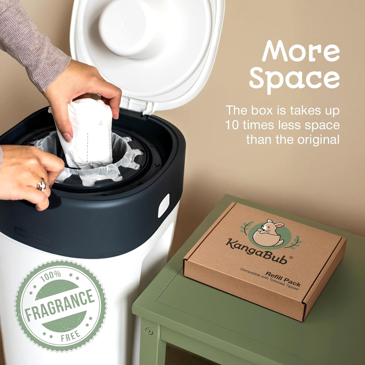 Kangabub 8-Pack 80M Nappy Bin Refills Compatible with Tommee Tippee Twist & Click, Sangenic Tec & Simplee Locks in Odours with Gas Barrier Film Eco-Friendly Package Fragrance-Free image number 4