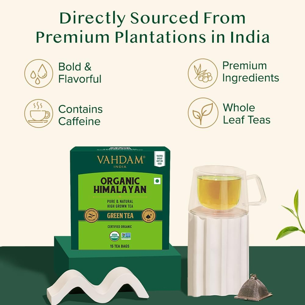 VAHDAM, Original Himalayan Green Tea (15 Count) High Grown, Non GMO, Gluten Free, Low Caffeine | Earthy, Smooth & Refreshing | Resealable & Individually Wrapped | Plant-Based Pyramid Tea Bags image number 6