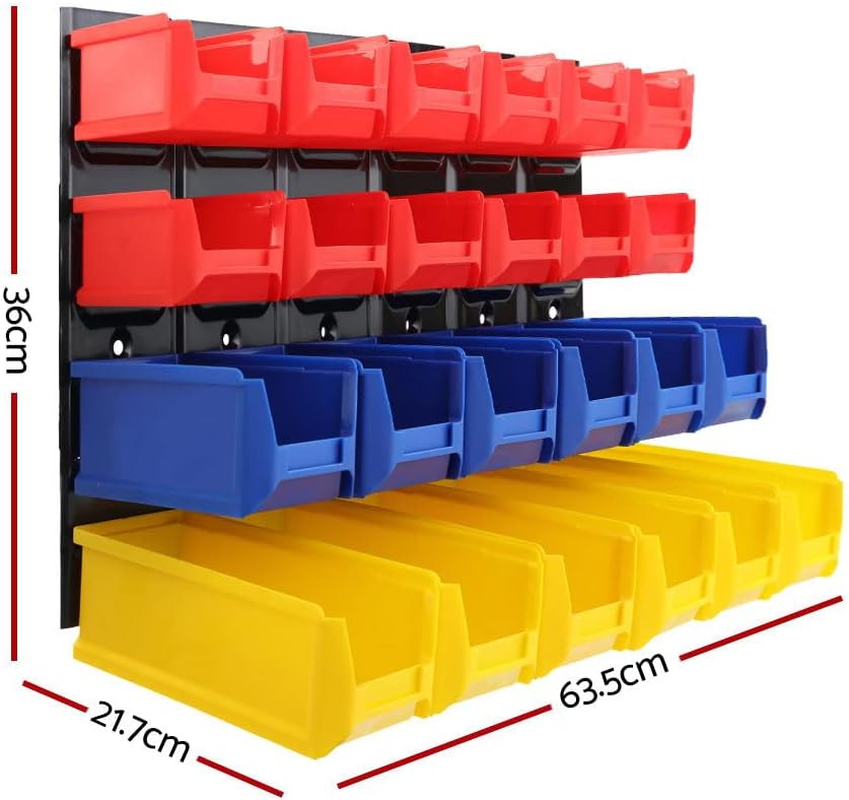 Giantz Storage Bin Rack, 24 Bins Garage Tool Storages Shelving Wall Mounted Toolbox Shelf Bracket Home Workshop Garden Organiser, 40Kg Capacity Stable Steel Backboard Multicoloured image number 2