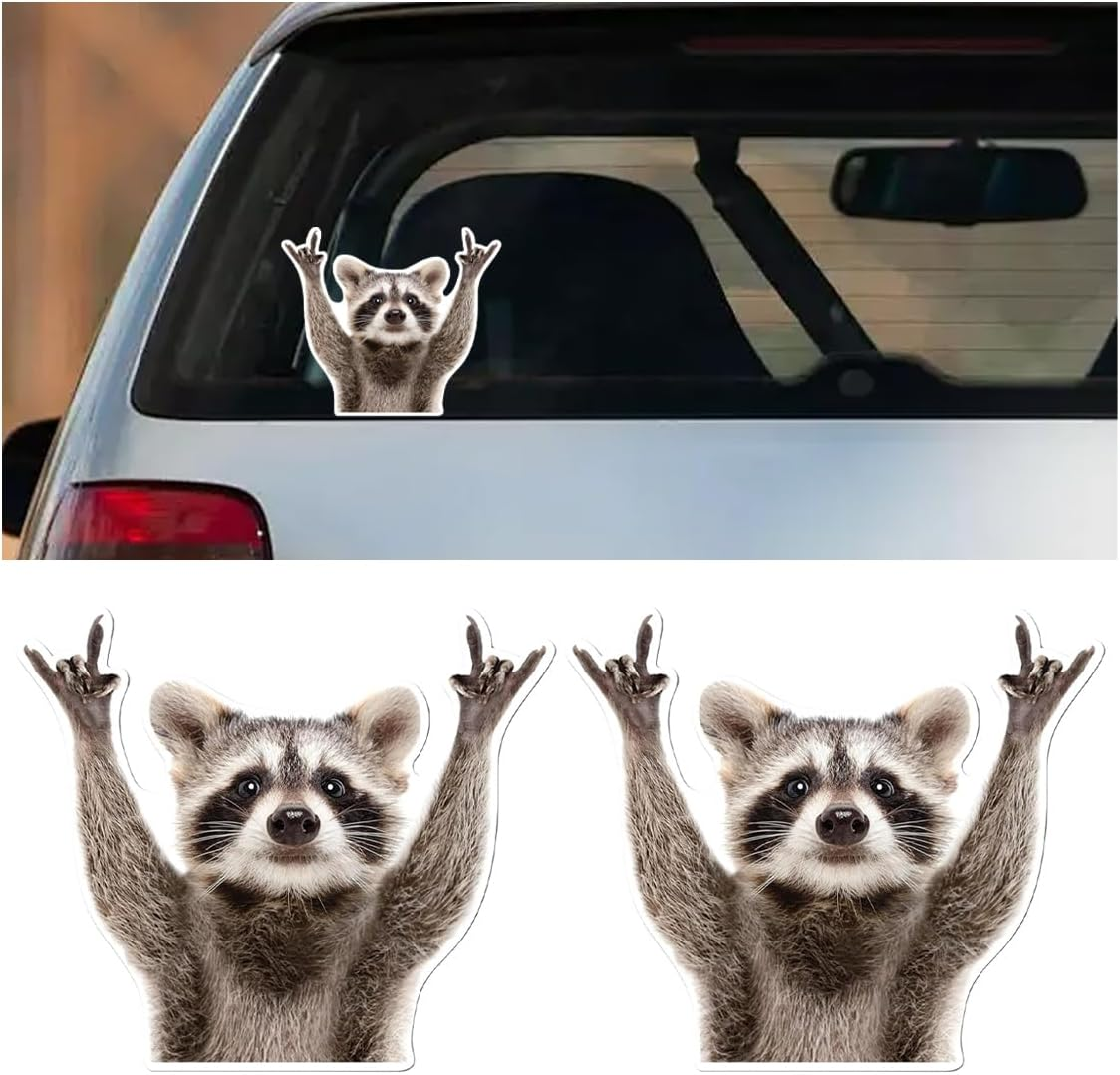 Funny Rocking Raccoon Sticker Decal - Cute Car Window Decal Waterproof Vinyl Sticker, 5.11&times;4.42 Inch Raccoon Pattern Car Laptop Wall Window Bumper Sticker (1PC)