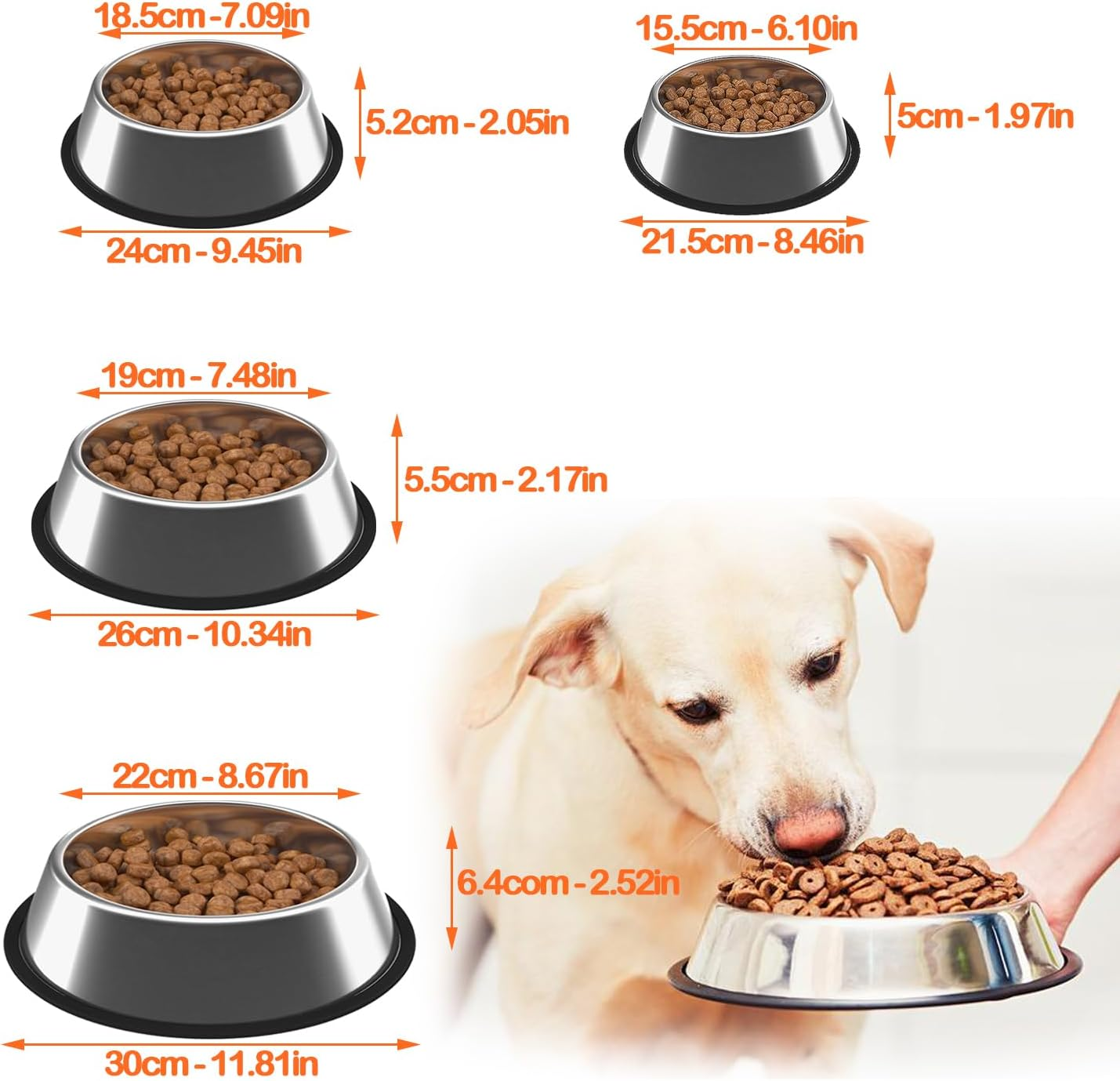 BPS&reg; 2 X Stainless Steel Dog Cat Pet Feeder Drinks Feeder - Diameter with 3 Sizes to Choose from 15.5/18/19Cm BPS-5501 BPS-5502 BPS-5503, 18Cm