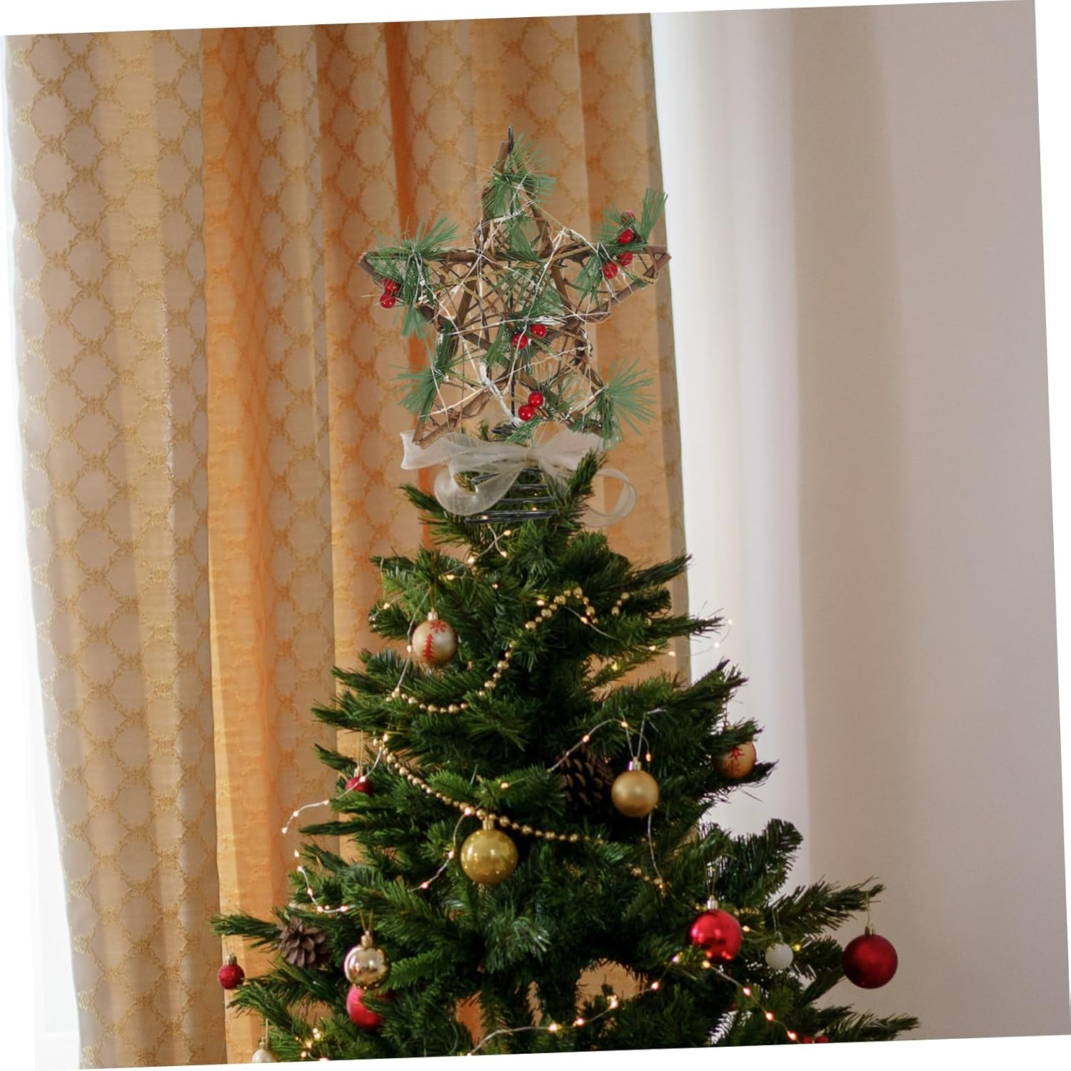LED Wooden Christmas Tree Star Topper Five-Pointed Hollow Iron Ornament for Xmas Tree Adds Romantic Atmosphere - Assorted Color image number 5