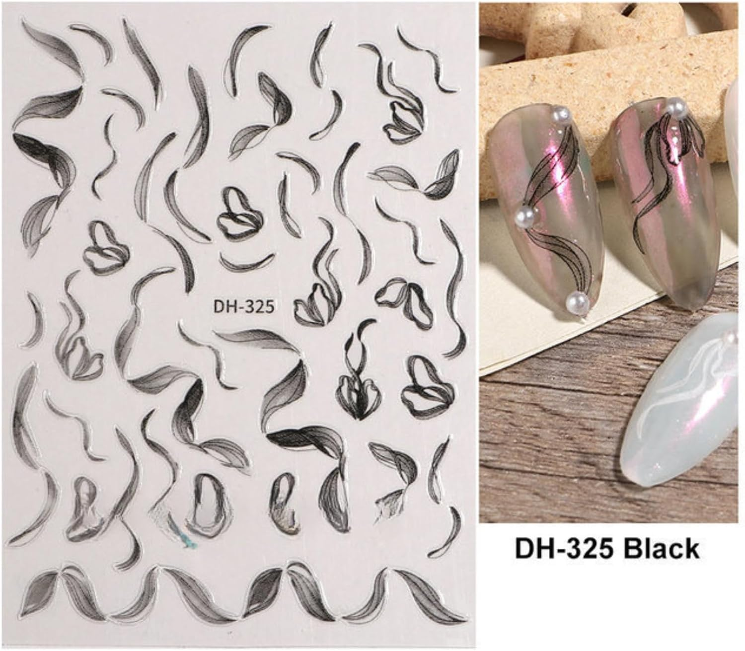 Nail Art Stickers Decals Stripe Line Nail Decals Self Adhesive Wave Nail Art Stickers for Women Girls DIY Nail Art Decorations Supplies (Black) image number 2