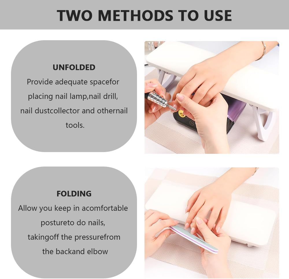 Foldable Nail Arm Rest for Nail Techs &ndash;Soft Microfiber PU Leather Hand Pillow Stand with PVC Table Mat for Acrylic Nails, Salon & Home Use-White image number 5