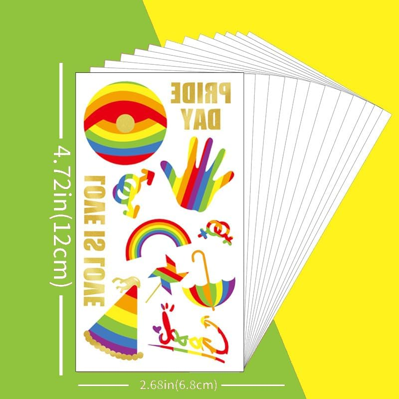Rainbow Pride Festival Temporary Tattoo Stickers, 10 Sheets Metallic Rainbow Love Design for Celebrations and Events
