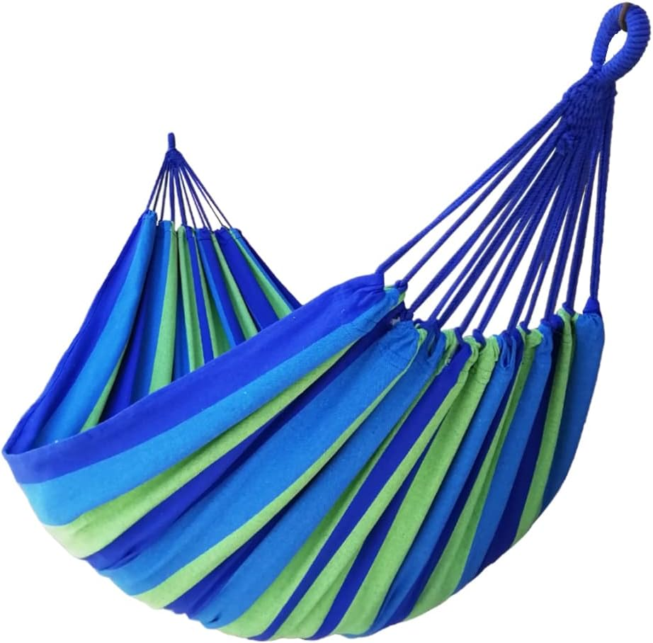 GOCAN Brazilian Double Hammock 2 Person Extra Large 220X160Cm Total Length 330Cm Load 500Lb Canvas Cotton Hammock for Patio Porch Garden Backyard Lounging Outdoor and Indoor(Dark Blue)