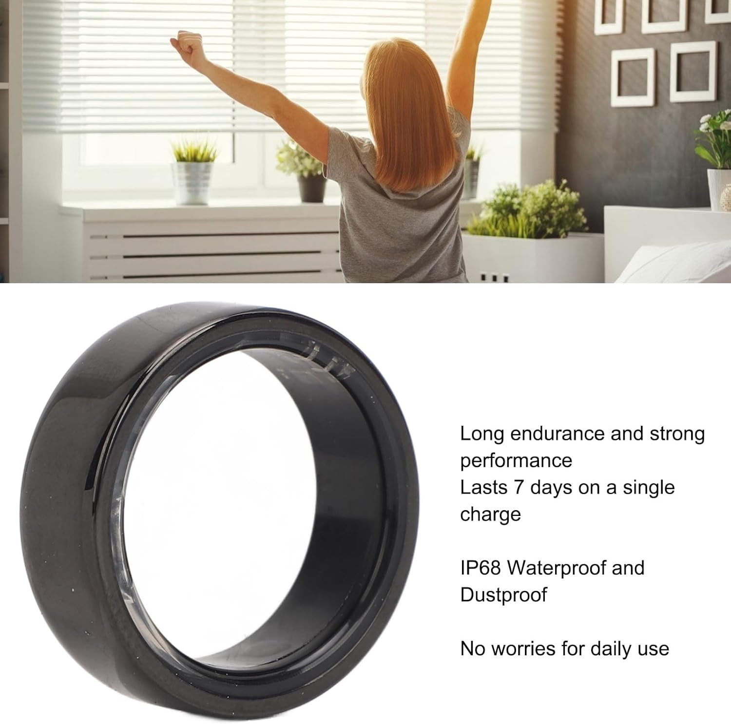 Unisex Smart Ring Fitness Tracker, Sleep Monitor, 7-Day Battery Life, IP68 Waterproof, Bluetooth Activity Tracker (Size 10) image number 1