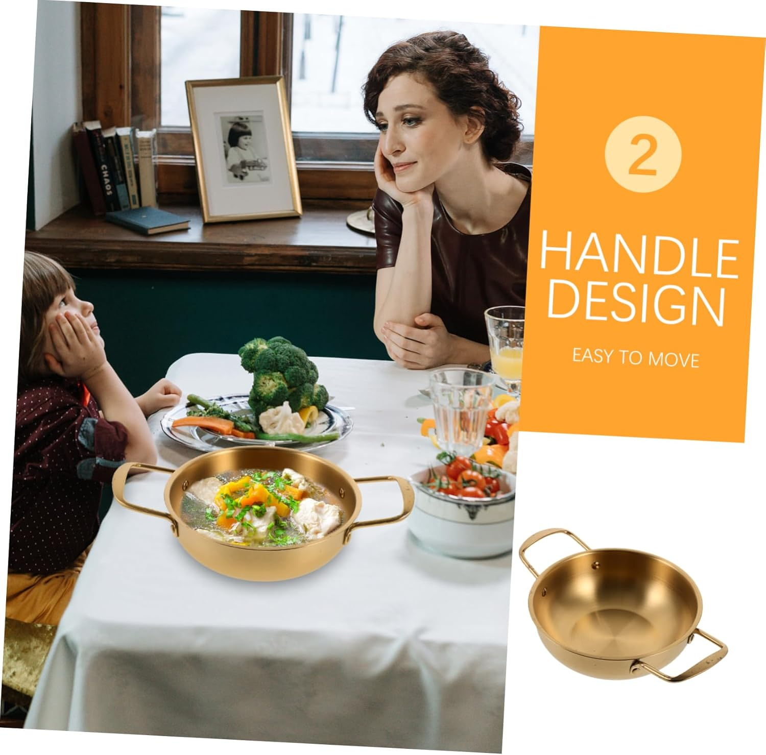 FUNOMOCYA 1Pc Household Noodle Pot Stainless Steel Stockpot with Binaural Handles and Easy to Clean for Ramen and Soup Cooking image number 3