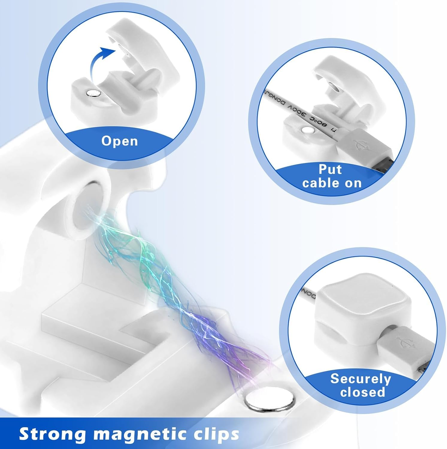 Magnetic Cable Clips Cord Organizer Magnetic Cord Holder Cable Smooth Adjustable Holder Keeper for Desktop,Nightstand,Wall,Home Office,Phone,Car (White) image number 2