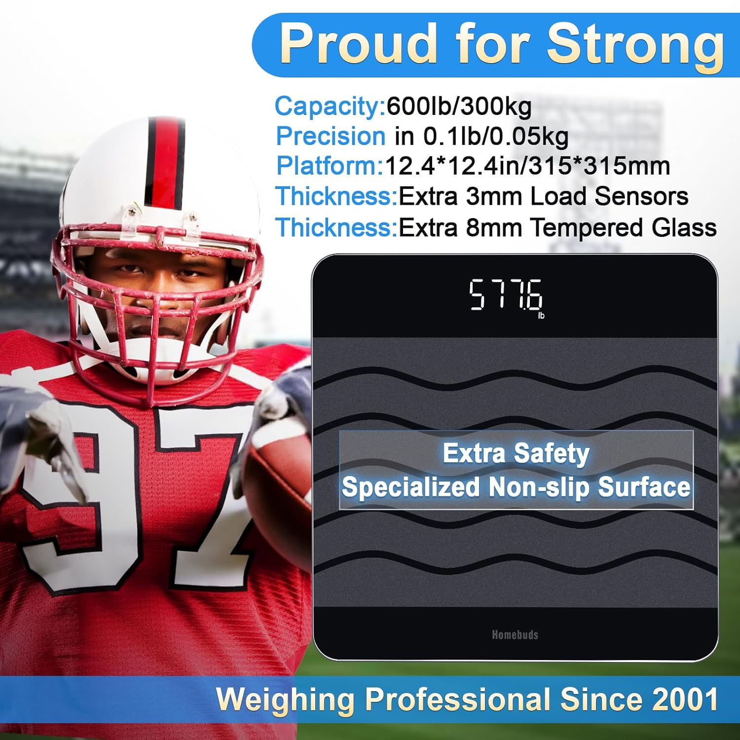 Homebuds Bathroom Scales for Body Weight, High Precision Assured by Weight Scale Professional Factory since 2001, LED Display and Step-On, 3*AAA Batteries Included, 300Kg/600Lb, Black image number 6