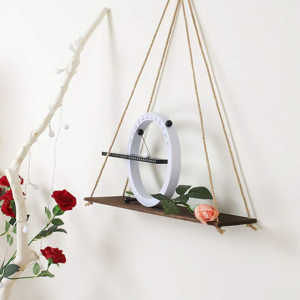 Sling Rope Hanging Plant Flower Pot Shelves Wooden Wall Mounted Storage Rack for Home Decor for Indoor Outdoor Use - Retro Color image number 3