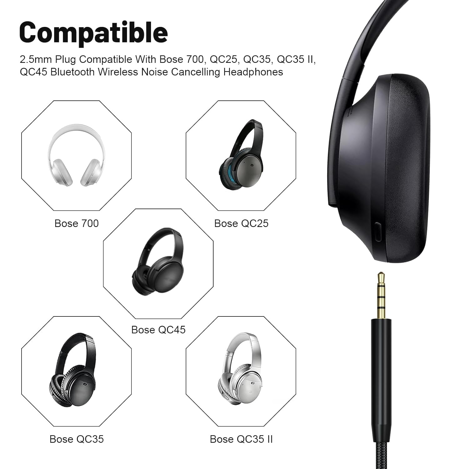 USB C to 2.5Mm Audio Cable &ndash; Compatible with Bose 700, QC25, QC35, QC35 II, QC45 Headphones &ndash; Works with Samsung Galaxy, Google Pixel, and Other USB-C Android Devices-4.6Ft image number 1