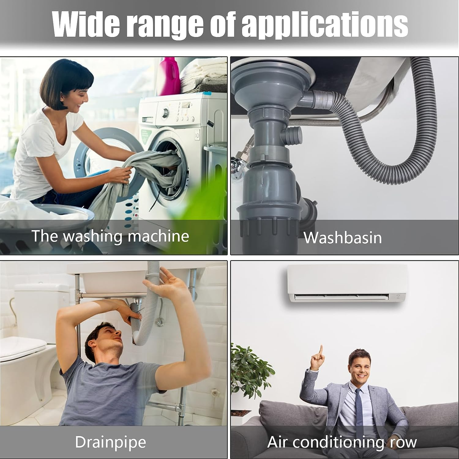 Washing Machine Drain Pipe Kits, 2M/3M/4M Thick Universal Soft Replacement Hoses for Dishwasher Washing Machine, Flexible Extension Pipe Drain Hose Water Pipe (Grey-4M/13Ft) image number 2