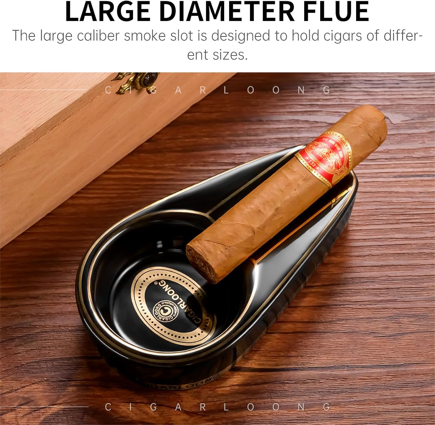 Cigar Ashtray Ceramics Single Slot Portable Travel Pocket Ashtray for Men,Dark Blue - Dark Blue image number 2