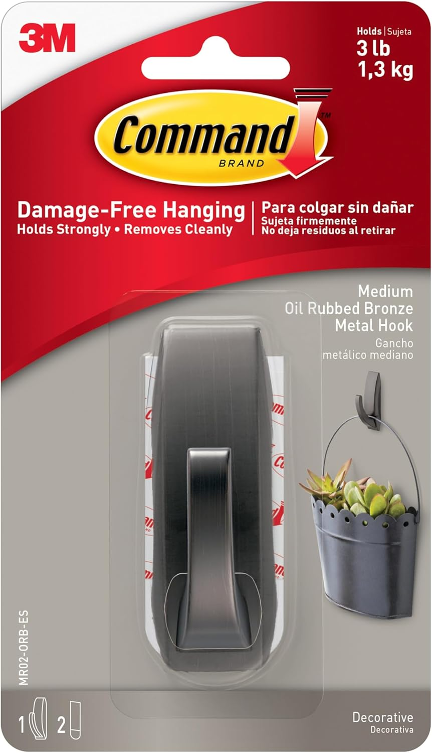 Command Modern Reflections Metal Hook, Medium, Brushed Nickel, 1-Hook (MR02-BN-ES)