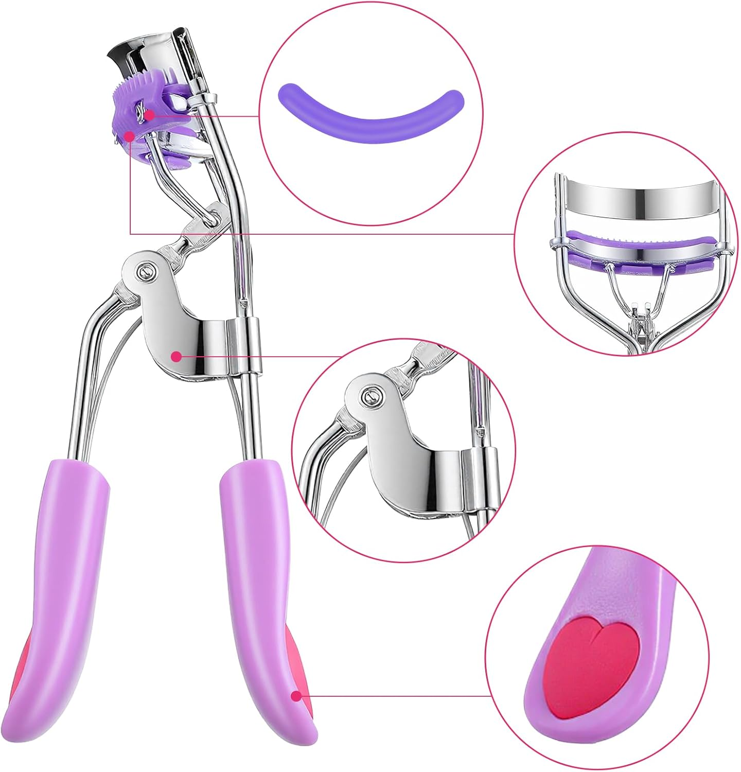 Sibba Professional Eyelash Curler for Women No Pinching or Pulling Durable Eyelash Curler Fits All Eye Shapes with 10 Pieces Silicone Refill Pads and Eyelash Brush (Rose Red) image number 2
