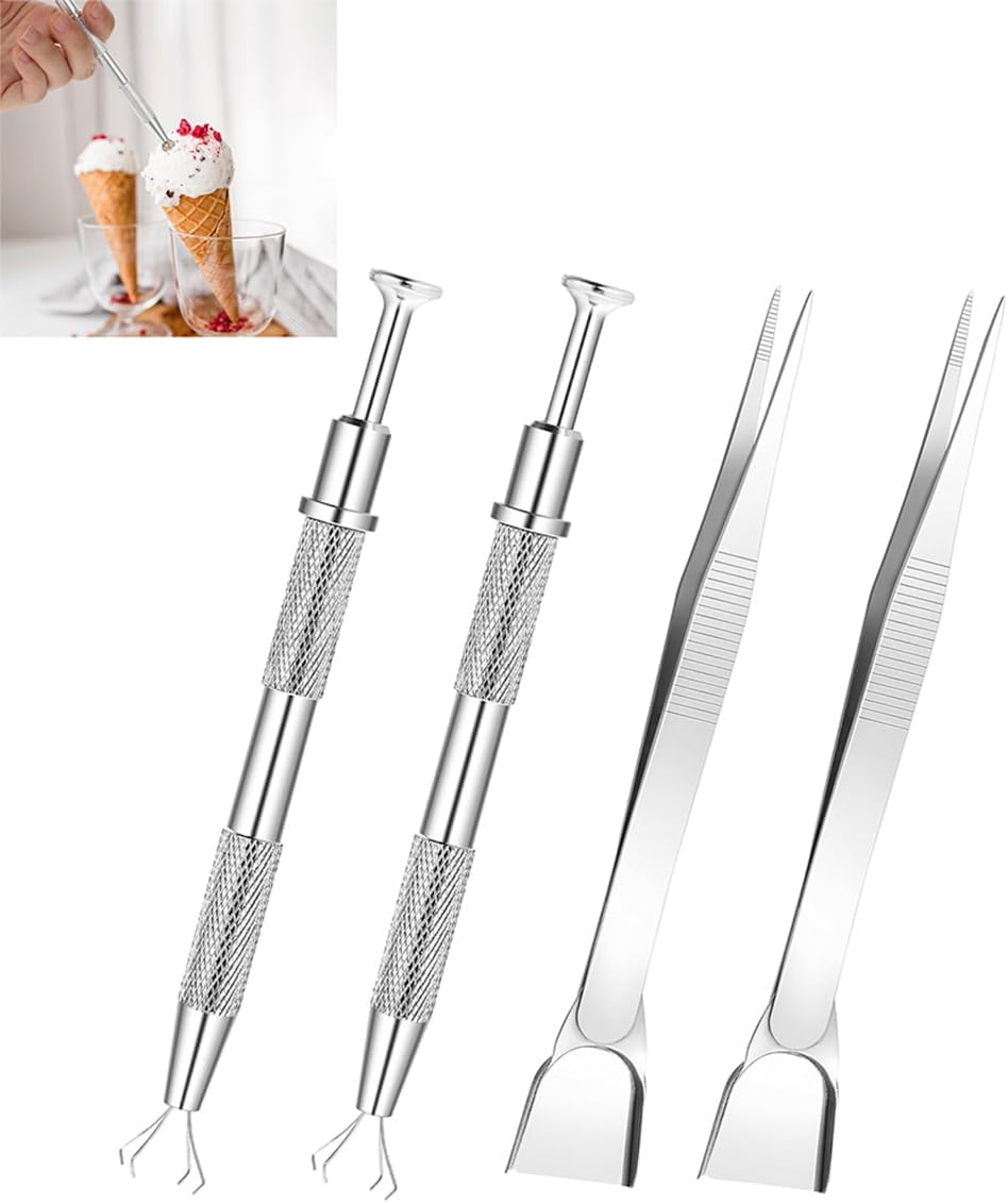 Cake Decoration Set, Cake Biscuit Decoration Items Include a Pearl Gripper with 4 Claws and Stainless Steel Cake Tweezers with a Shovel Head for Pearl Sprinkling Cake Biscuit Decoration Items（4Pcs） image number 2