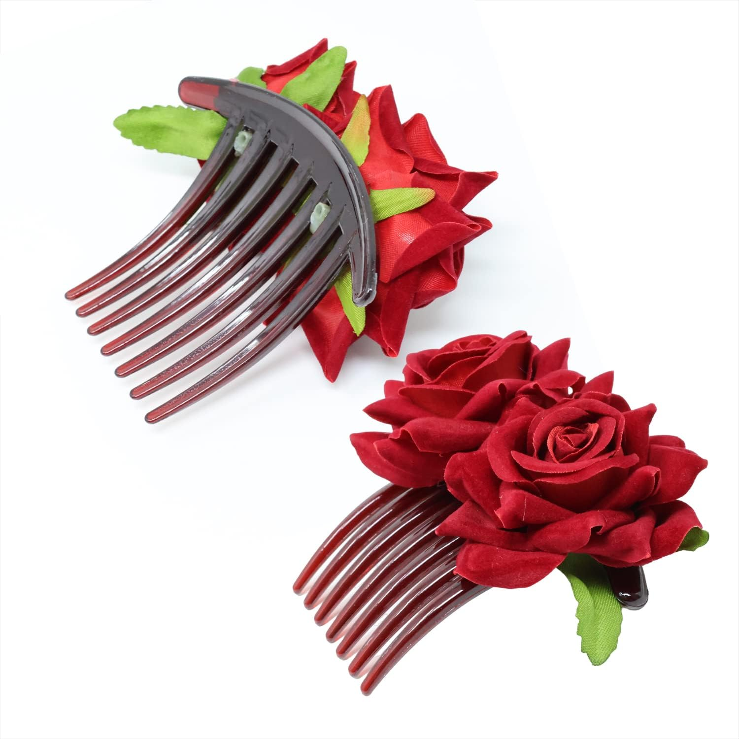 Honbay 2PCS Rose Flower Hair Side Combs 7 Teeth Floral Twist Combs Decorative Flower Hairpin Hair Accessories for Women image number 2