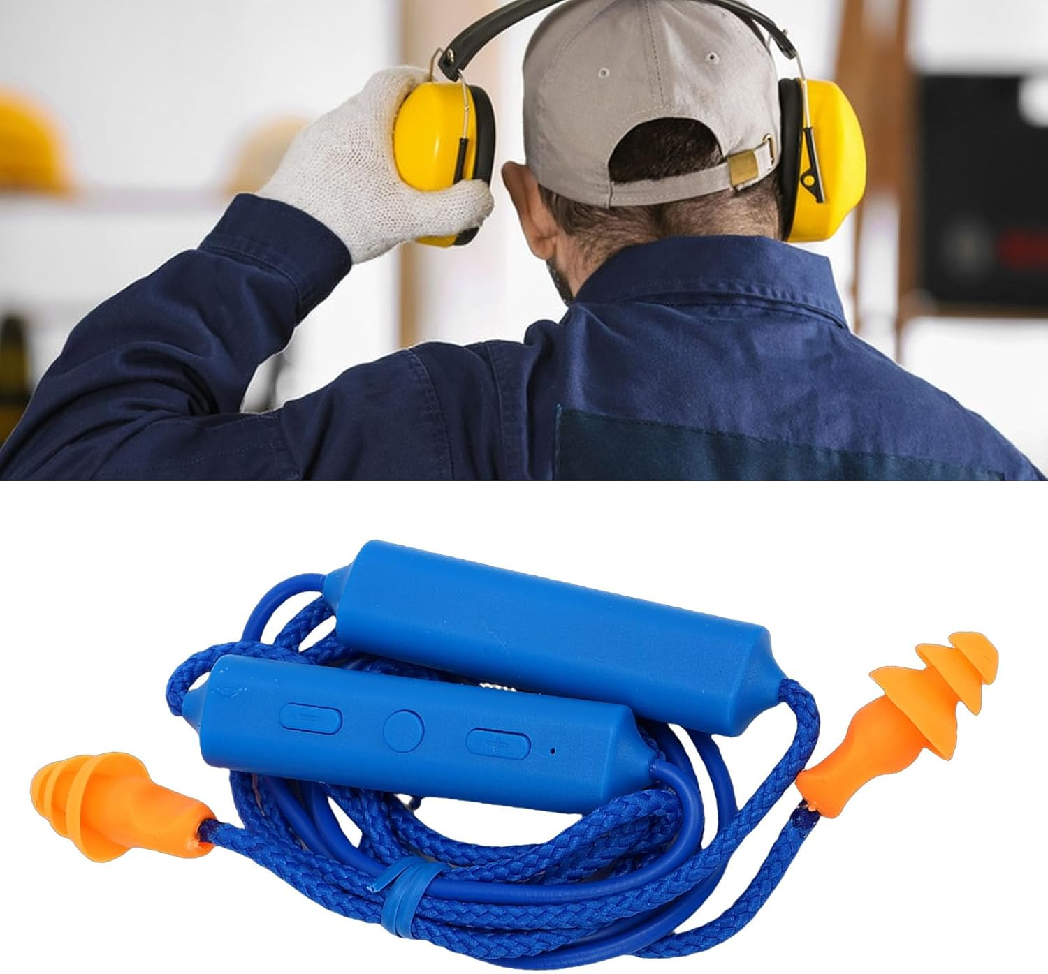 Bluetooth Earplug Headphones, 29Db Noise Reduction & IPX5 Water Proof, 20H Playtime, Concealable Neckband for Construction, Woodworking, Welding (Blue)