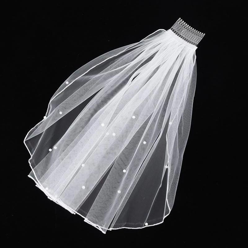 LUXCASTLE White Pearl Bride Veil - Short Wedding Bridal Veil for Women and Brides - Bachelorette Party image number 2