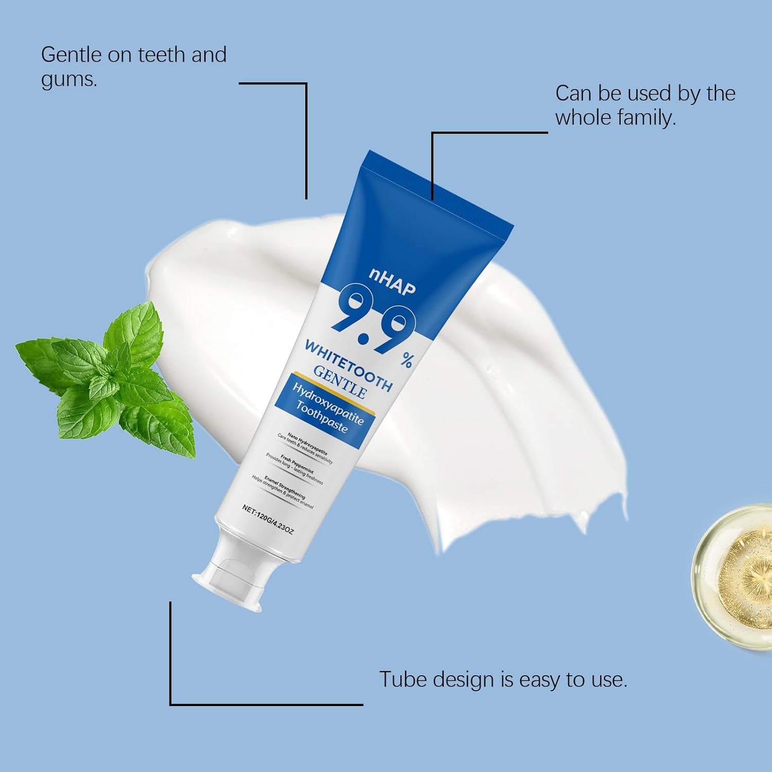 9.9% Hydroxyapatite Toothpaste 2-Pack - Nano Hydroxyapatite Toothpaste Enamel Protection & Teeth Strengthening,Refreshing Gentle Mint,Fresh Breath for Daily Oral Care,120G image number 3