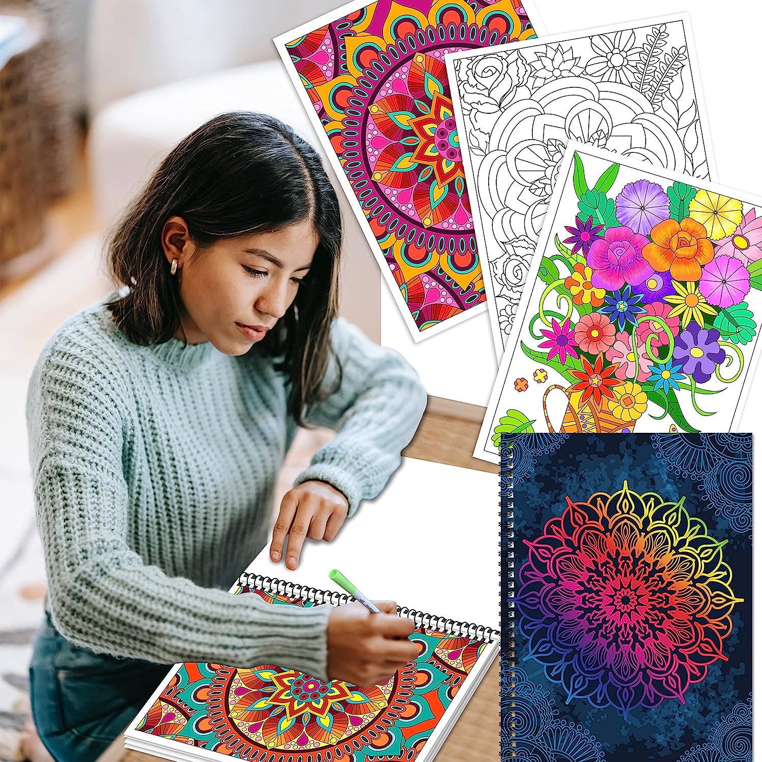 Elfew 3 Pack Adult Colouring Book for Adults Relaxation, A4 Colouring Books 60 Pages, Stress Relief Adult Coloring Book Include Mandalas Animal and Other Designs Adult Colouring Books for Women image number 1