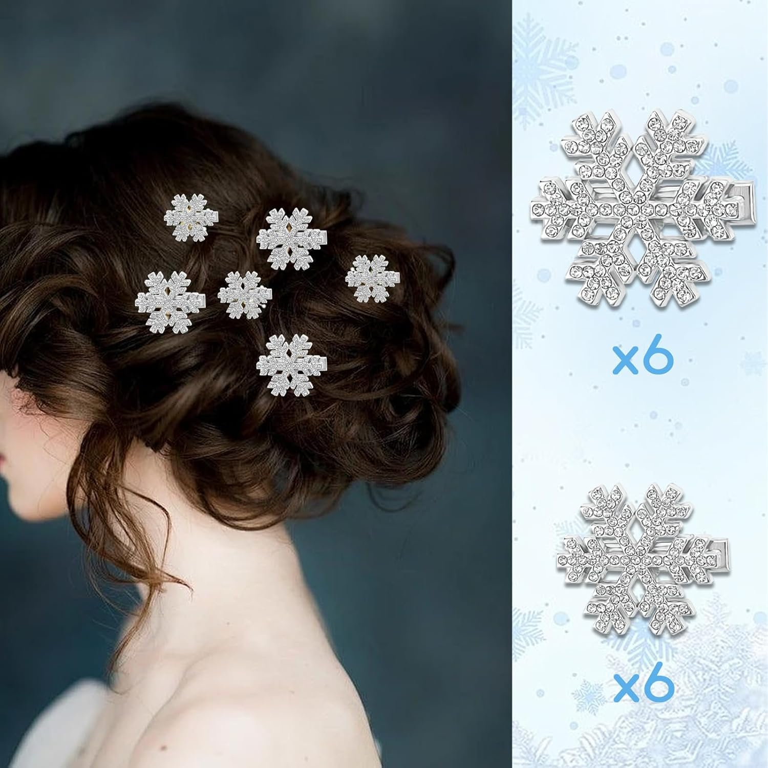 AYNKH 12 Pieces Snowflake Hair Clip with Shiny Rhinestone, Sparkly Snowflake Hair Clip, Winter Hair Clip, Christmas Hair Clip, Korean High End Temperament, Side Hair Clip, image number 3