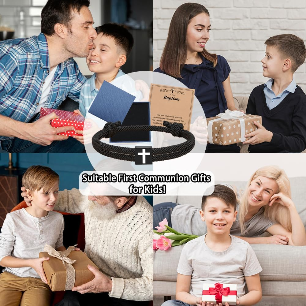 Meliatomia Baptism Gifts for Boys,Braided Rope Cross Bracelet Gift for First Communion Boys,Christian Christening First Holy Communion Gifts for Boys Girls Kids image number 2
