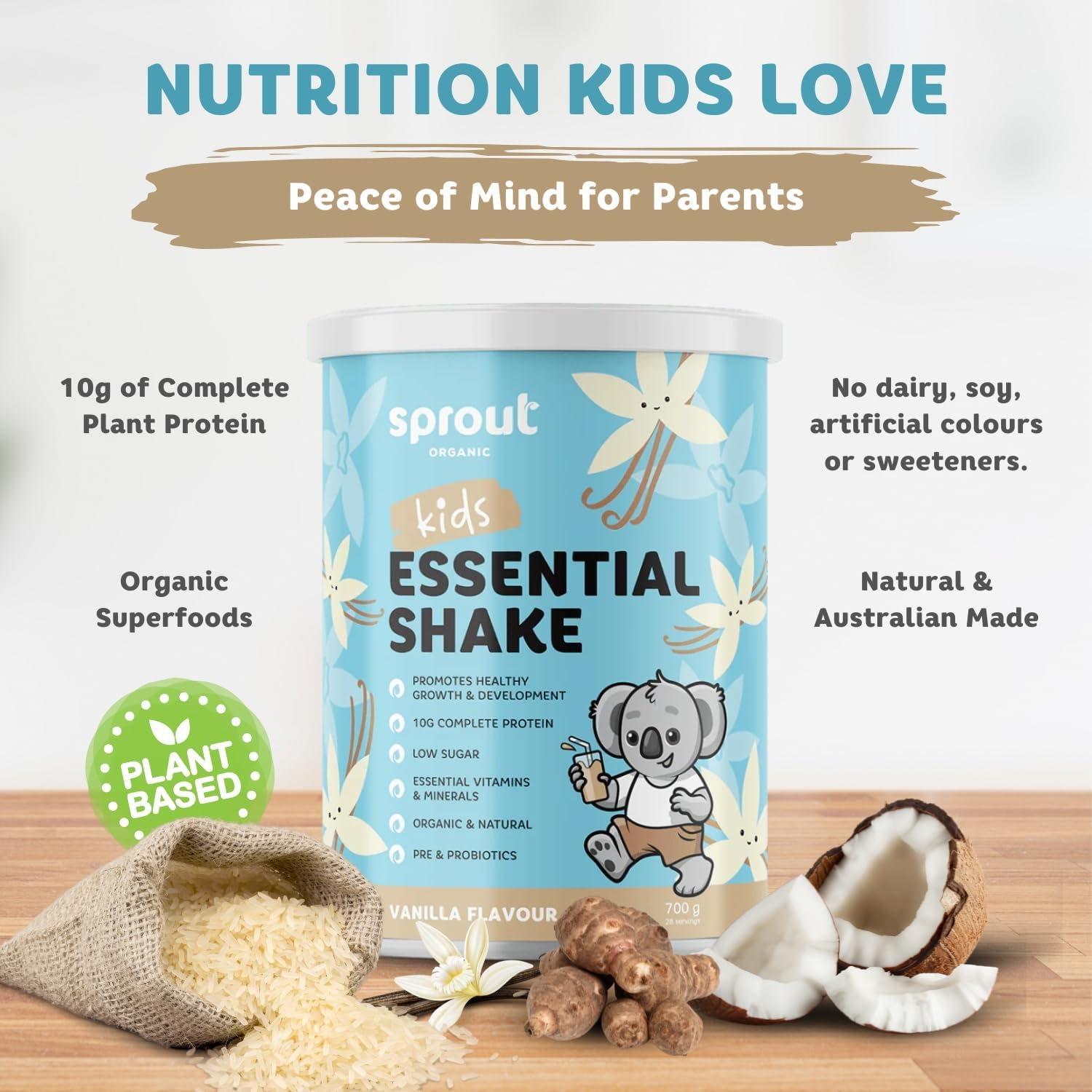 Sprout Organic Essential Shake, Toddler Nutrition Drink, Plant-Based Baby Formula for 12 Months and Above, Enriched with Iron, Vitamin D & B12, and DHA, Dairy-Free, Soy-Free, 700G, Vanilla image number 2