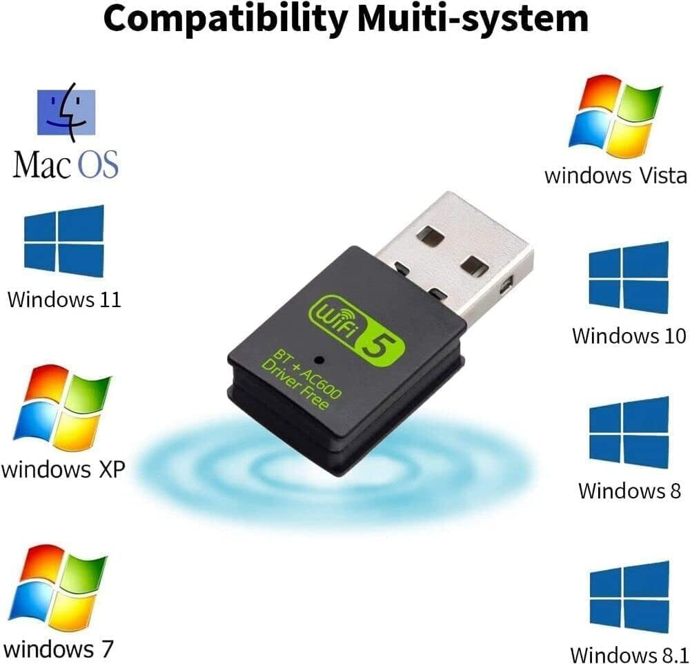 Bluetooth Dongle, WLAN USB Stick 600Mbps USB Wifi Bluetooth Adapter PC Dual Band 2.4Ghz/5Ghz Wireless Wi-Fi Network Card image number 1