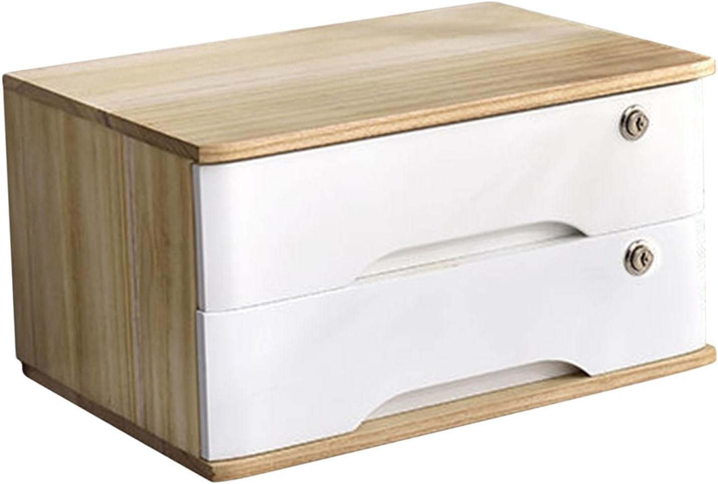 Weilaikeqi Wood Desktop Storage Box with Lock Wooden Tabletop Cabinet Storage Drawer for Counter, Wooden White - Brown image number 6
