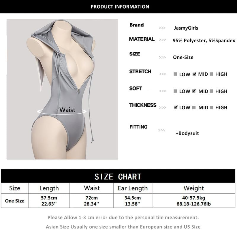 Jasmygirls Anime Lingerie Sexy Bunny Cosplay Costume Kawaii Maid Outfit Japanese Cute Roleplay Bodysuit Lolita Hoodie