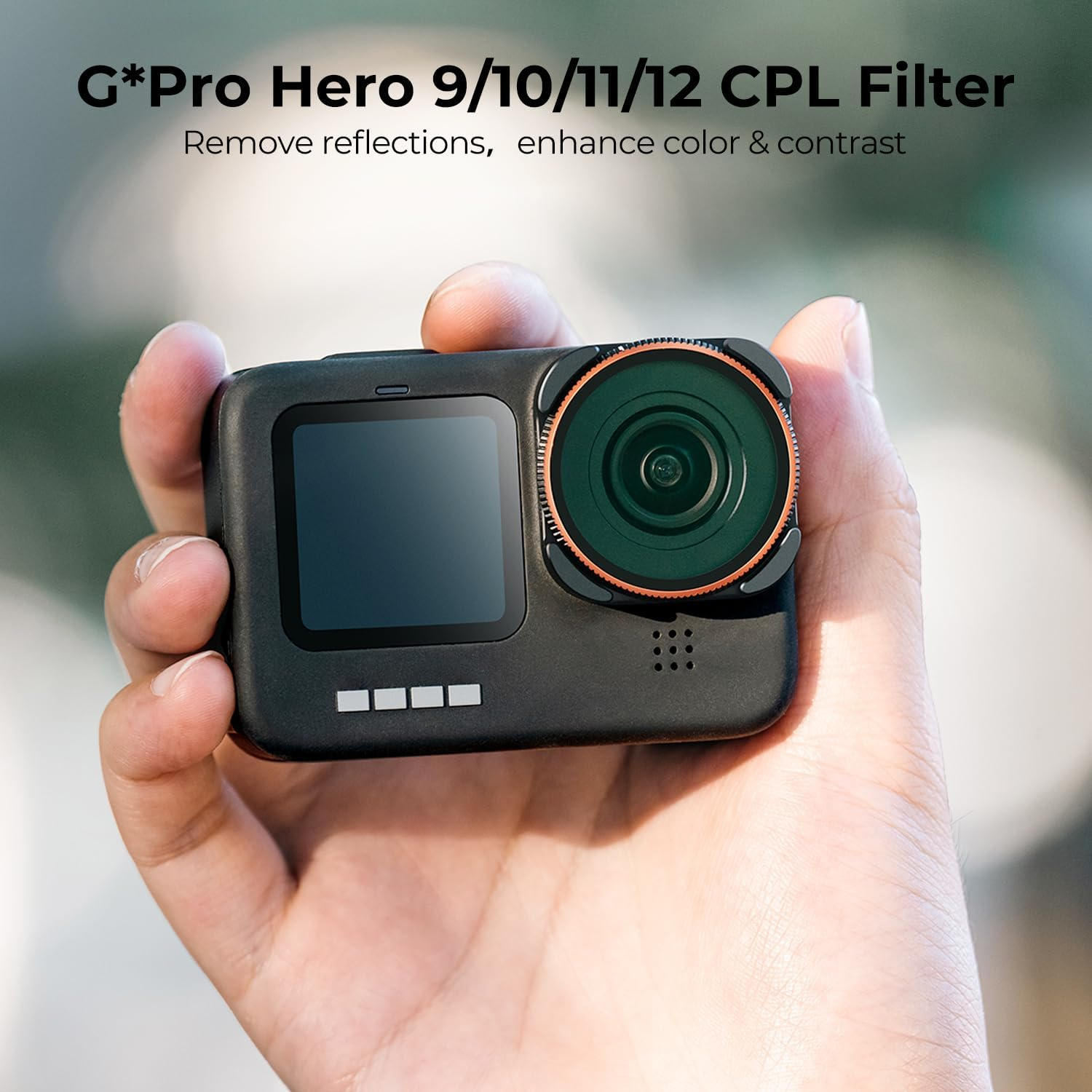 K&F Concept Circular Polarizer CPL Camera Lens Filter Compatible with Gopro Hero12, Hero11, Hero10, Hero9 Black,Multi-Coated HD Glass,Action Camera Polarizing Filter