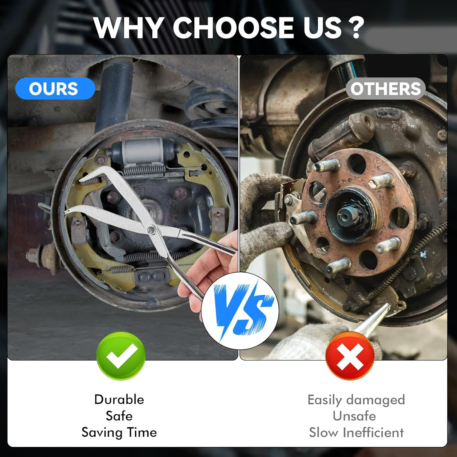 10-Piece Drum Brake Service Tool Kit Brake Caliper Compression Tool, Drum Brake Spring Tool Set Includes Spring Pliers, Retainers, Compressors & Spoons, Compatible with Most US, EU, JP Vehicles image number 1