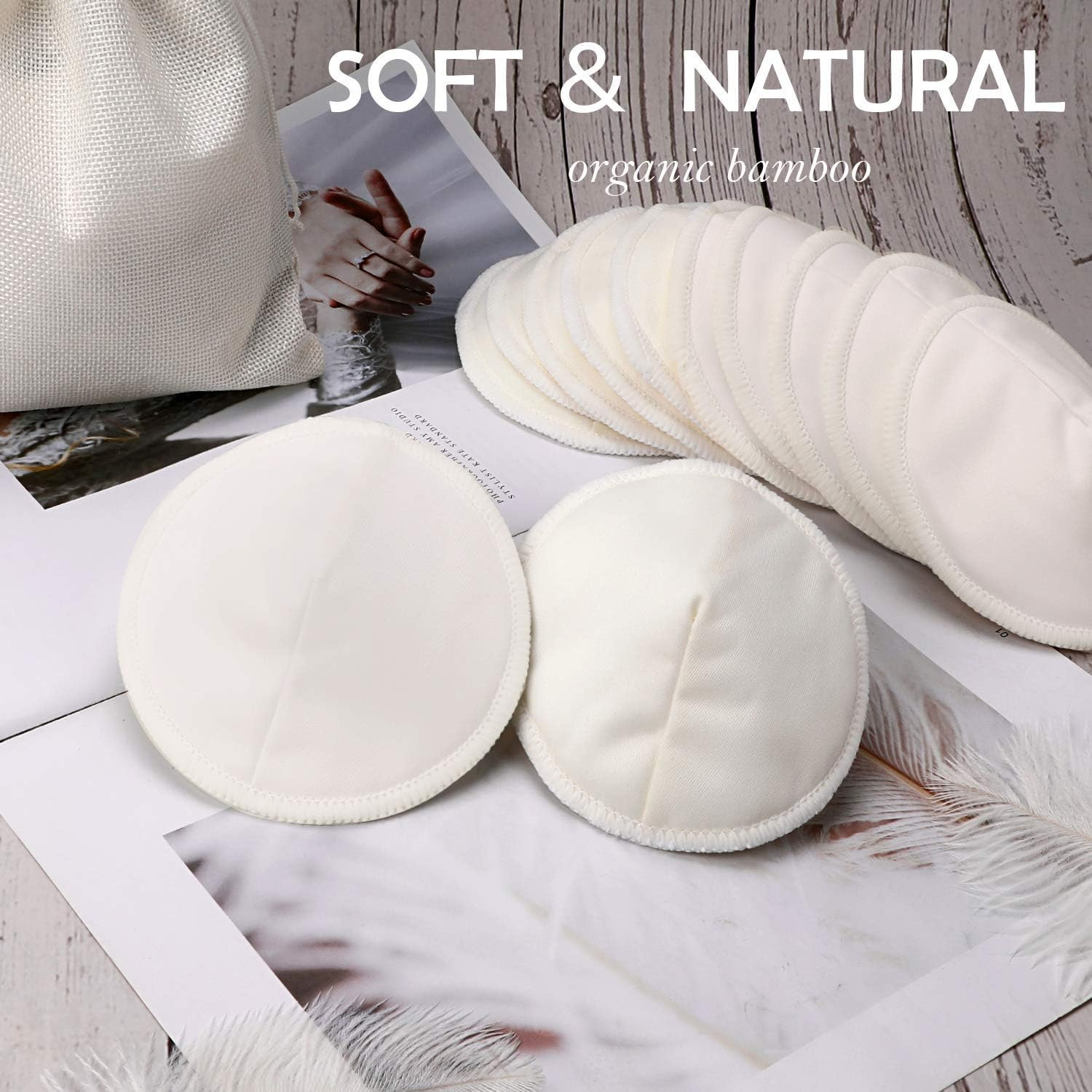 12 PCS Washable Bamboo Nursing Pads, Reusable Organic Breast Pads with Laundry Bag and Storage Bag, Soft & Super Absorbent - Perfect Baby Shower (Conical)