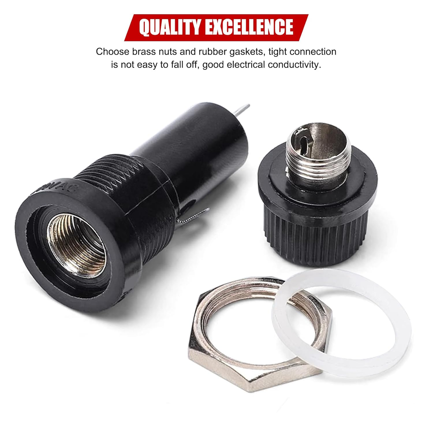 EVTSCAN 20Pcs Panel-Mount Fuse Holder, for 5X20 Mm Glass Tube Fuse, 15A 125V AC / 10A 250V AC, with Screw Cap and Solder Lugs, Tin-Plated Brass Contact