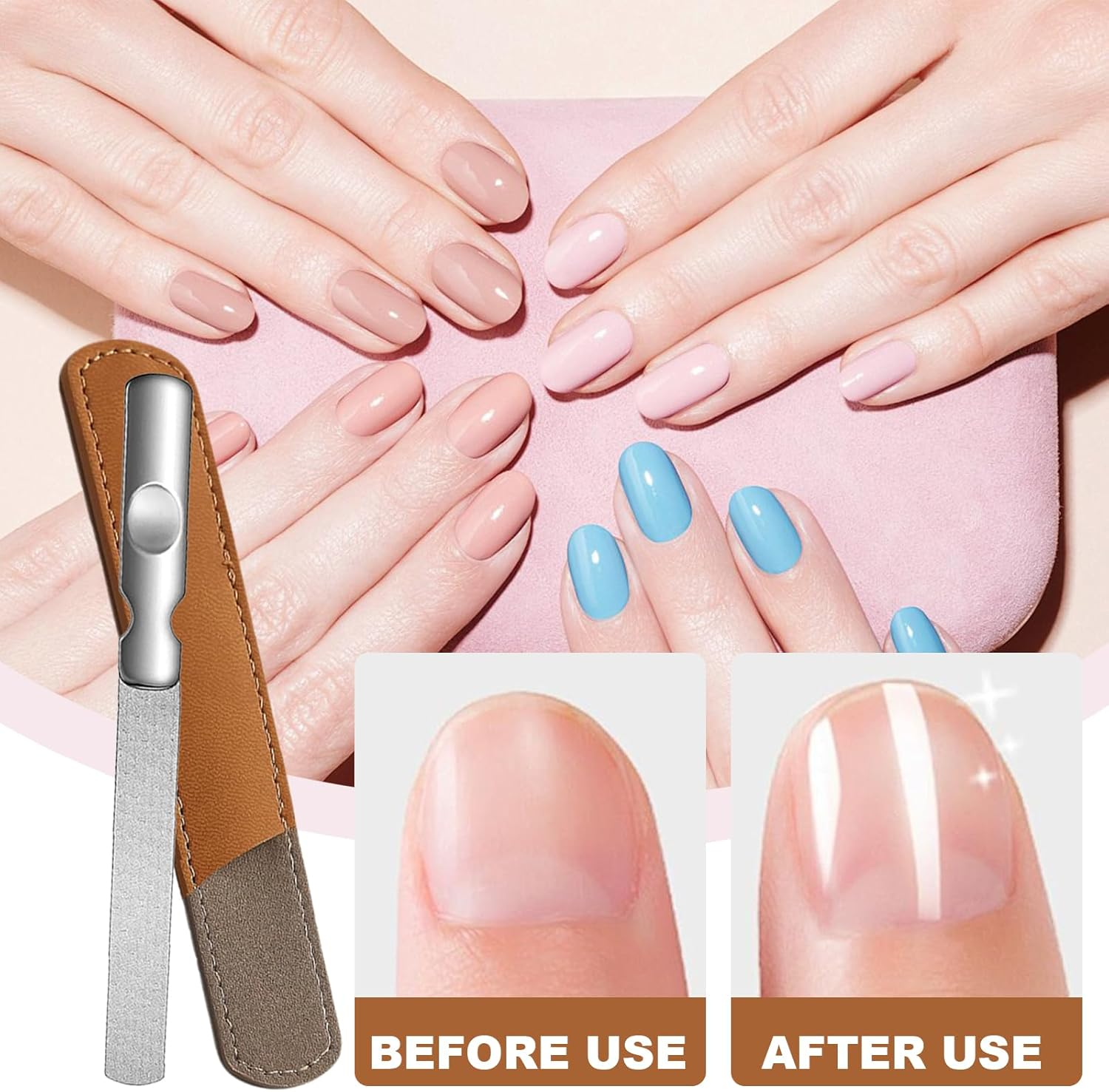 DAJING Professional Stainless Steel Nail Files - Double Sided, Heavy Duty, Non-Slip Handle, Perfect for Natural Nails, Toenails, and Pets, Includes Leather Case image number 6