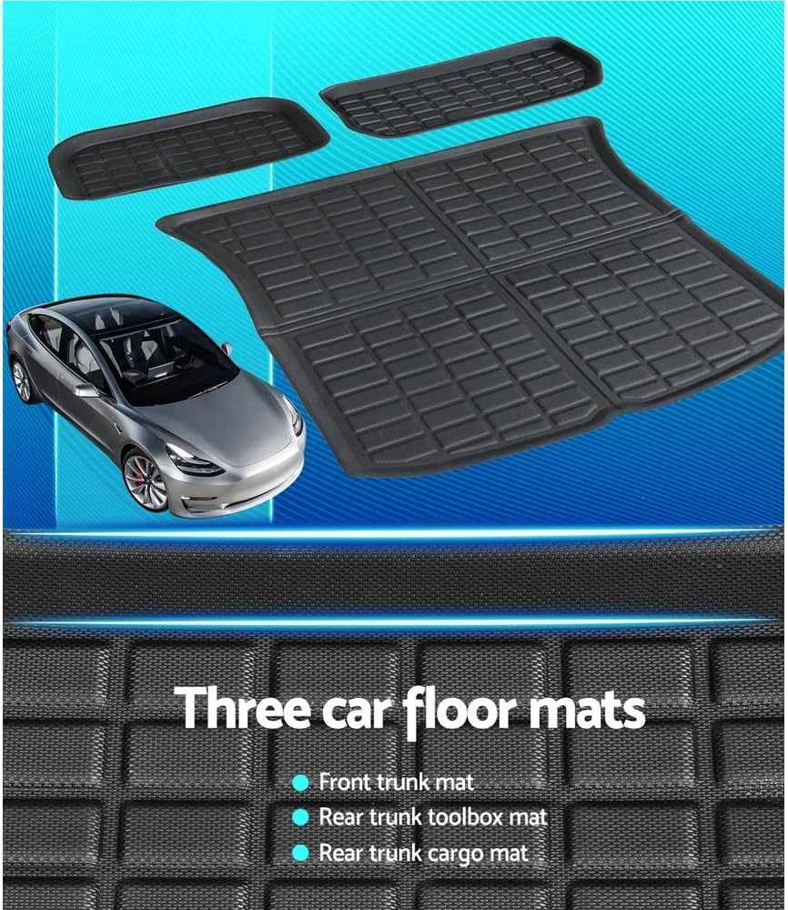 Weisshorn Car Truck Mats for 2020-2025 Tesla Model Y, 3Pcs All Weather Rubber Cargo Liners and Fruck Tray Mats Cars Carpets anti Slip Cover Protector image number 1