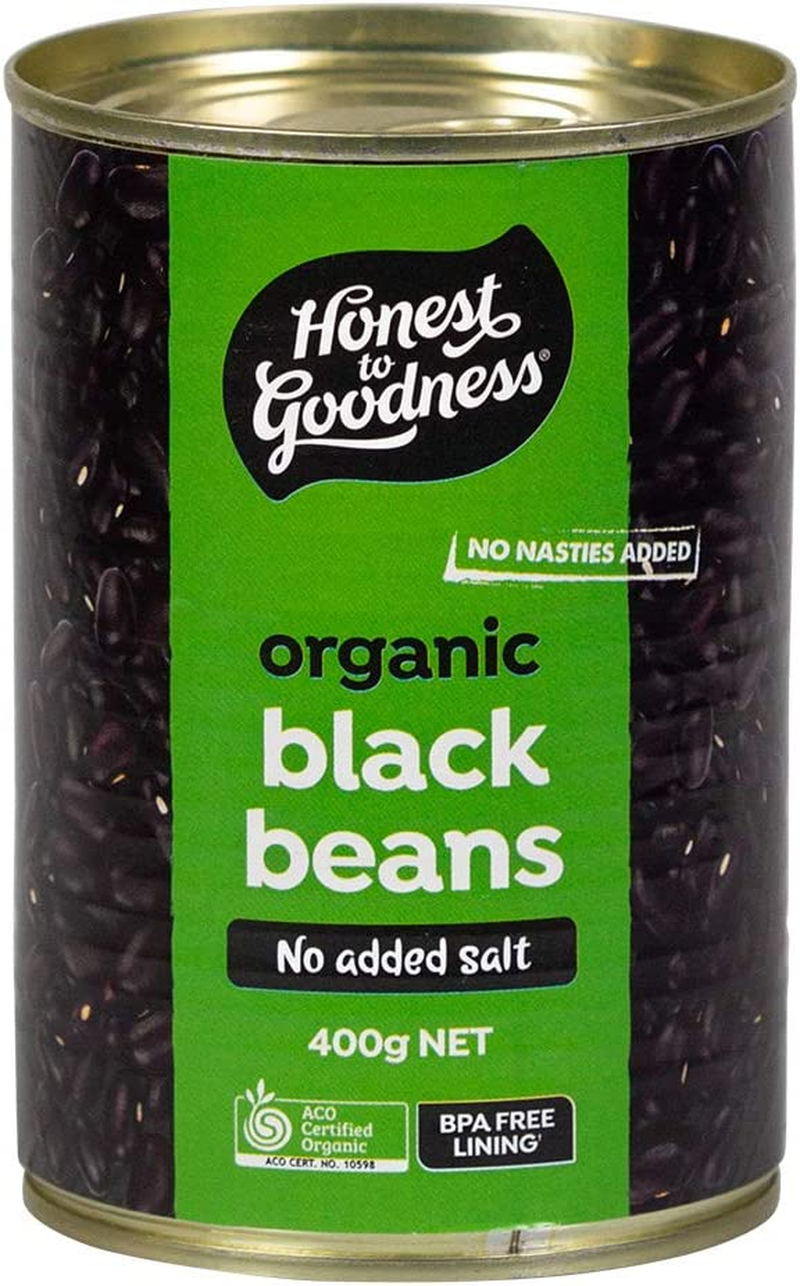 Honest to Goodness, Organic Black Beans, BPA Free (Cooked), 400 Grams - Known as Black Turtle Beans, Ready to Eat! a Great Pantry Staple .No GMO, No Preservatives.