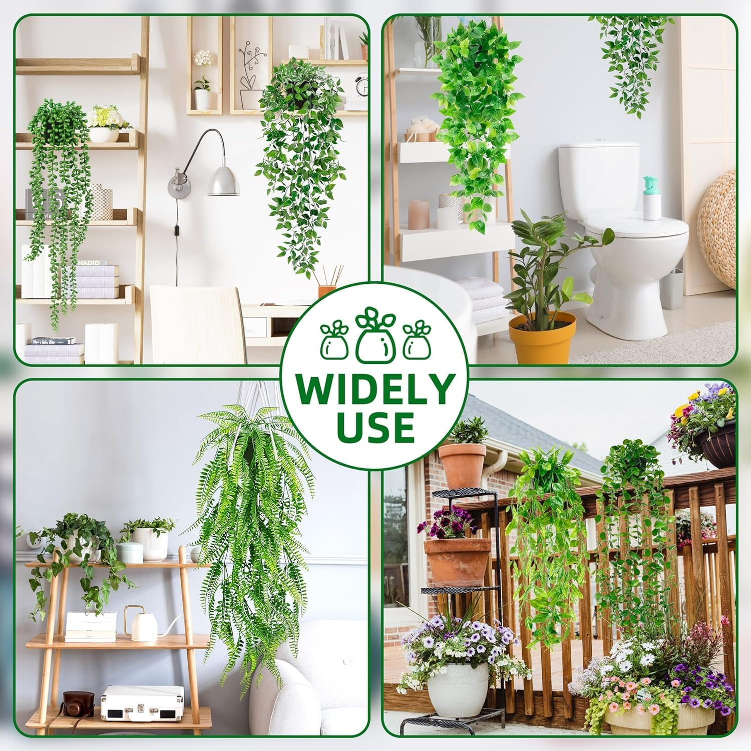 Artificial Hanging Plants, 3Pcs Artificial Plants Outdoor Potted Greenery Decor in Pot Plants for Office Farmhouse Home Indoor Outdoor Decor image number 4