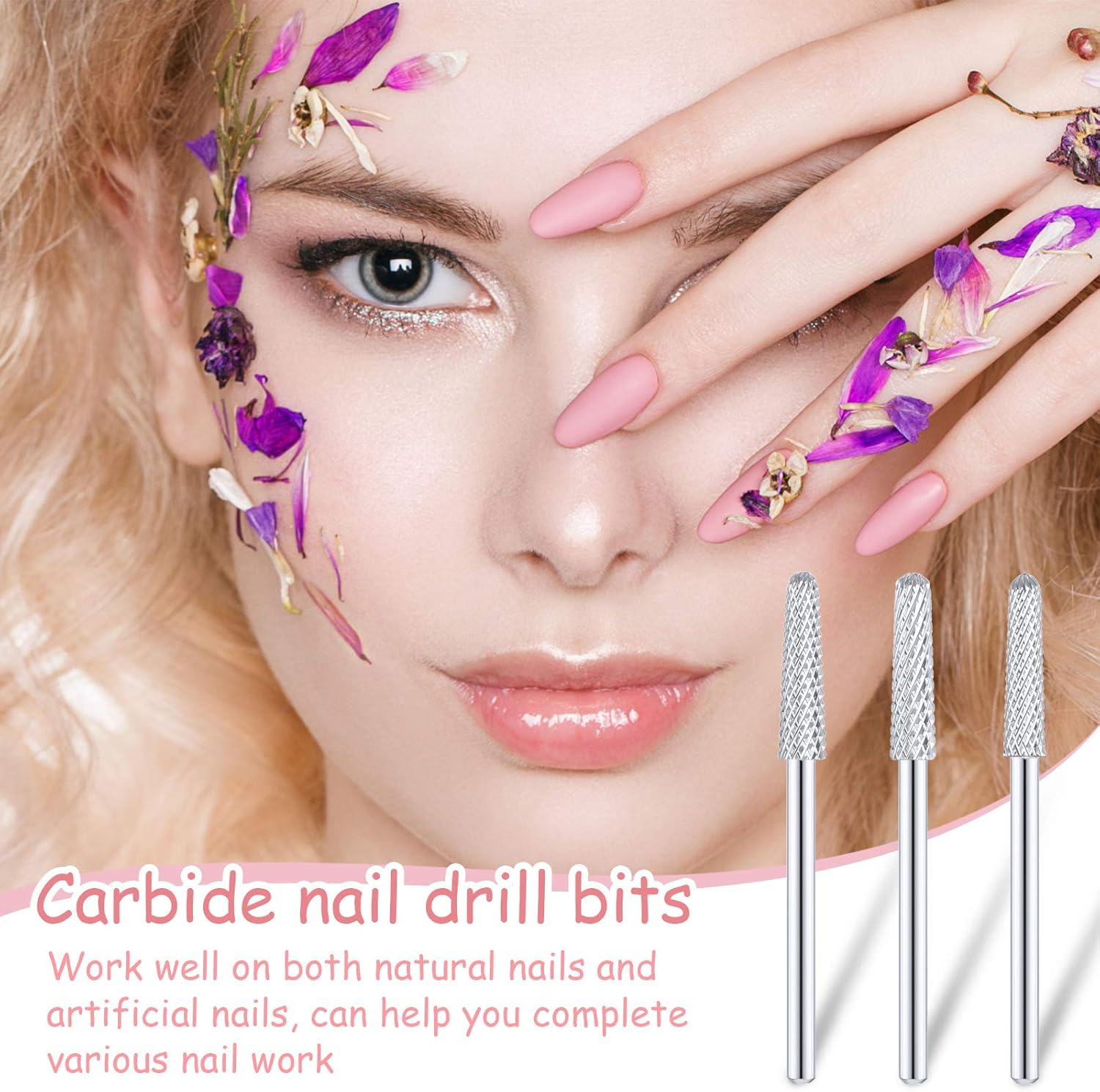 3 Pieces Nail Drill Bits Cone Shape Carbide Bit Carbide Nail Drill Bits for Manicure Pedicure Tools Machine, 3/32 Inch Shank Size, Grit Size XF, F, M (Silver) image number 5