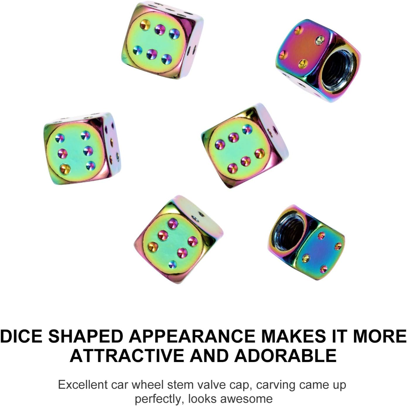 Creative Colorful Dice Aluminum Alloy Wheel Tire Caps 4Pcs Set Universal Tyre Rim Stem Dust Covers Car Tire Accessories for Automotive Use image number 3